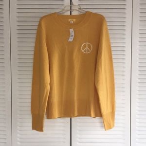 J.Crew cashmere sweater. Embroidered with flowered peace sign. Brand new w/ tag.